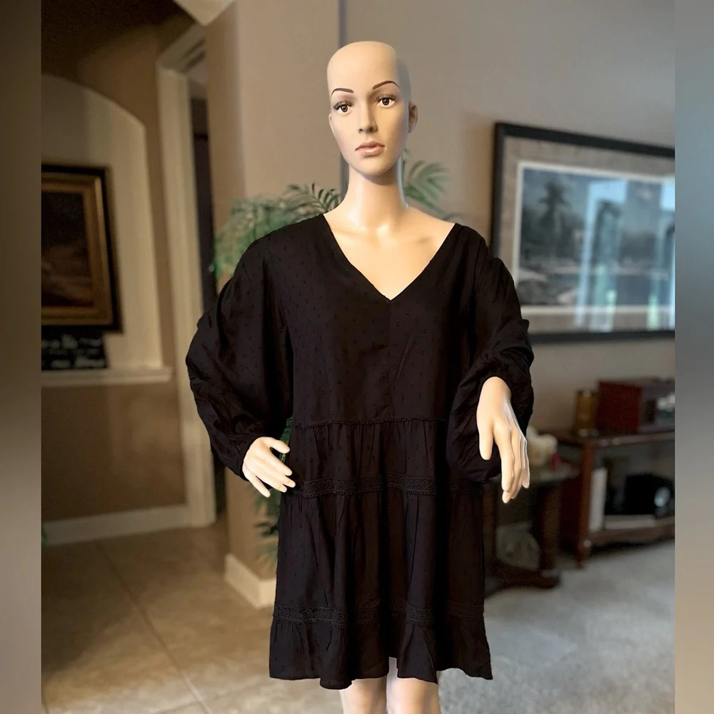 Aveology Plus Size Arielle Lace Black Tunic Dress, Size 18